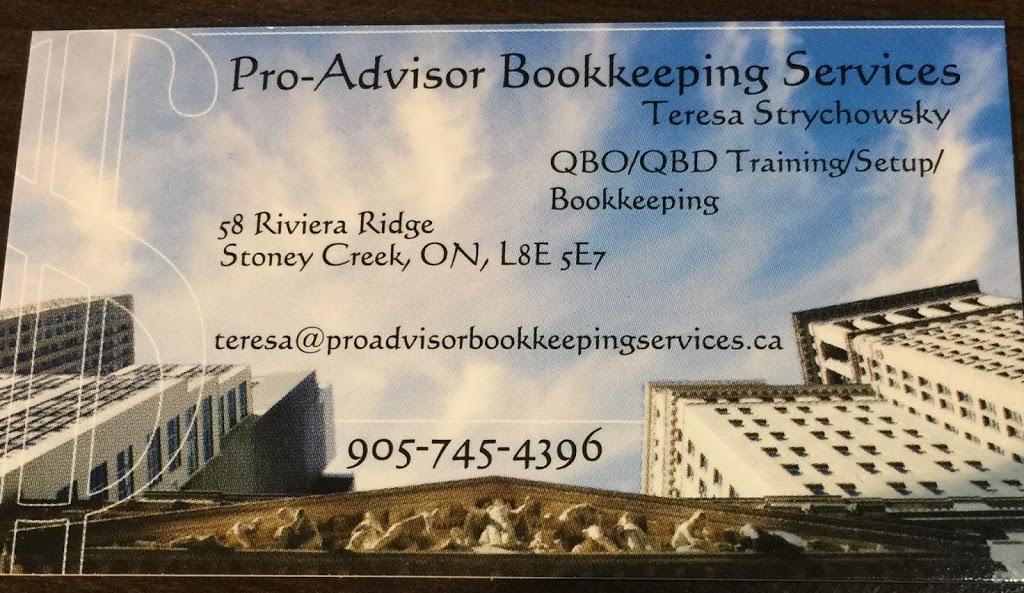 Pro-Advisor Bookkeeping Services | 58 Riviera Ridge, Stoney Creek, ON L8E 5E7, Canada | Phone: (905) 745-4396