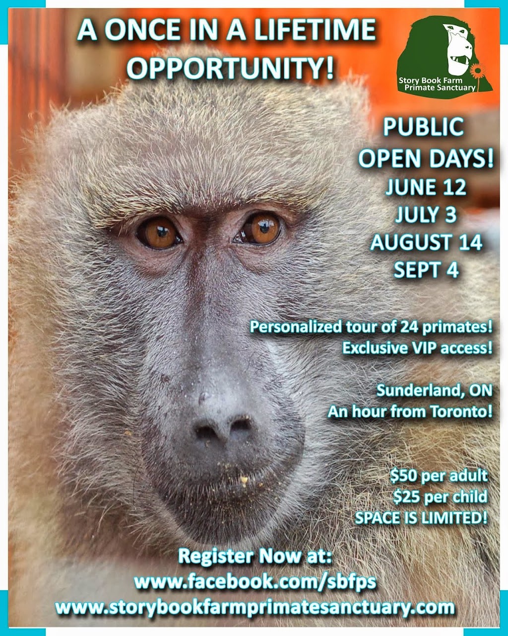 Story Book Farm Primate Sanctuary | 2315 Concession Rd 10, Sunderland, ON L0C 1H0, Canada | Phone: (416) 816-4800