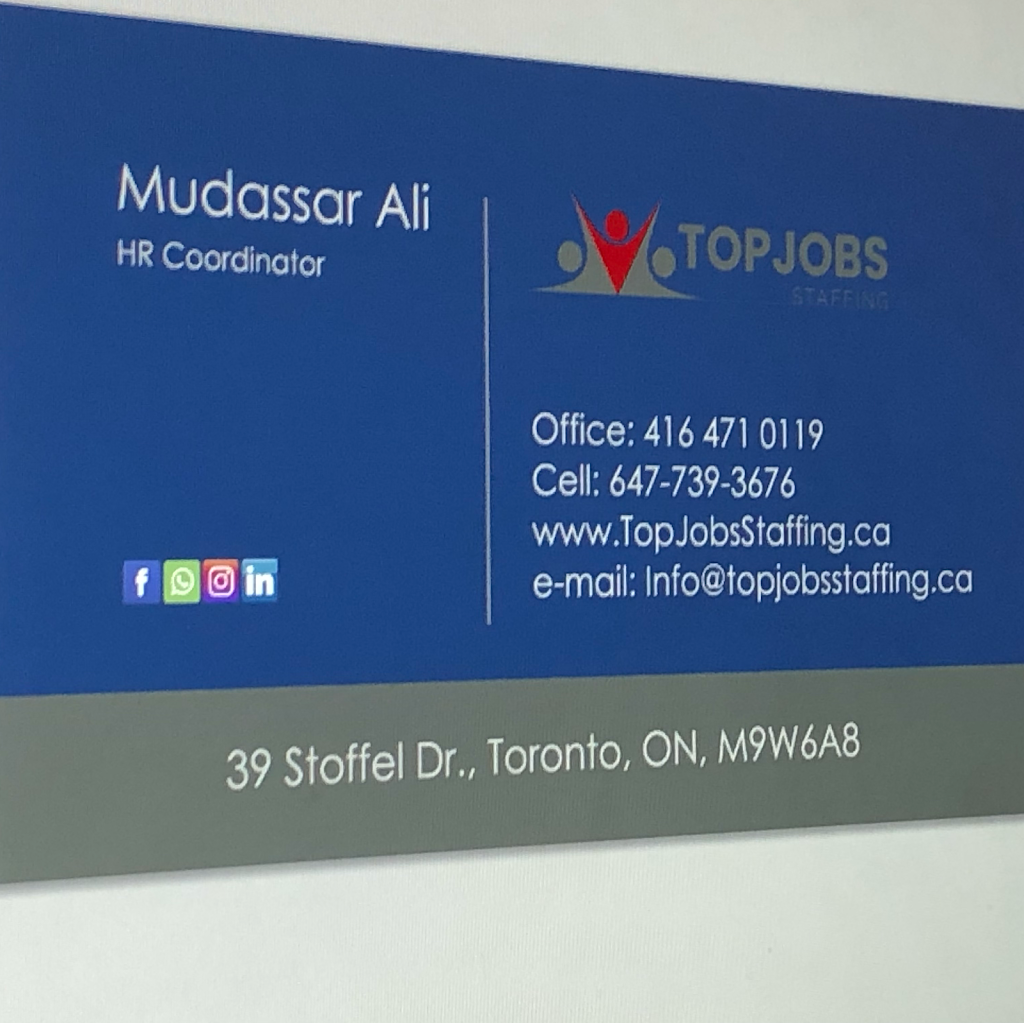 Topjobs Staffing | 39 Stoffel Dr, Etobicoke, ON M9W 6A8, Canada | Phone: (416) 471-0119