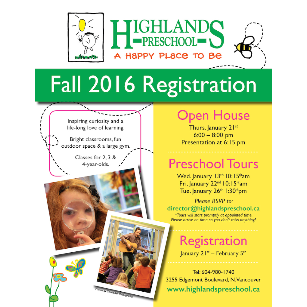 HIGHLANDS EARLY LEARNING CENTRE | 3255 Edgemont Blvd, North Vancouver, BC V7R 2P1, Canada | Phone: (604) 980-1740