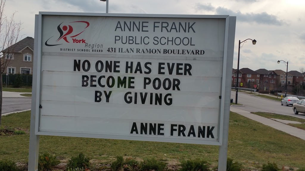 Anne Frank Public School | 431 Ilan Ramon Blvd, Maple, ON L6A 0X2, Canada | Phone: (289) 342-1001
