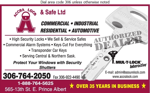 Accra Lock & Safe Co Ltd | 565 13 St E, Prince Albert, SK S6V 1E5, Canada | Phone: (306) 764-2050