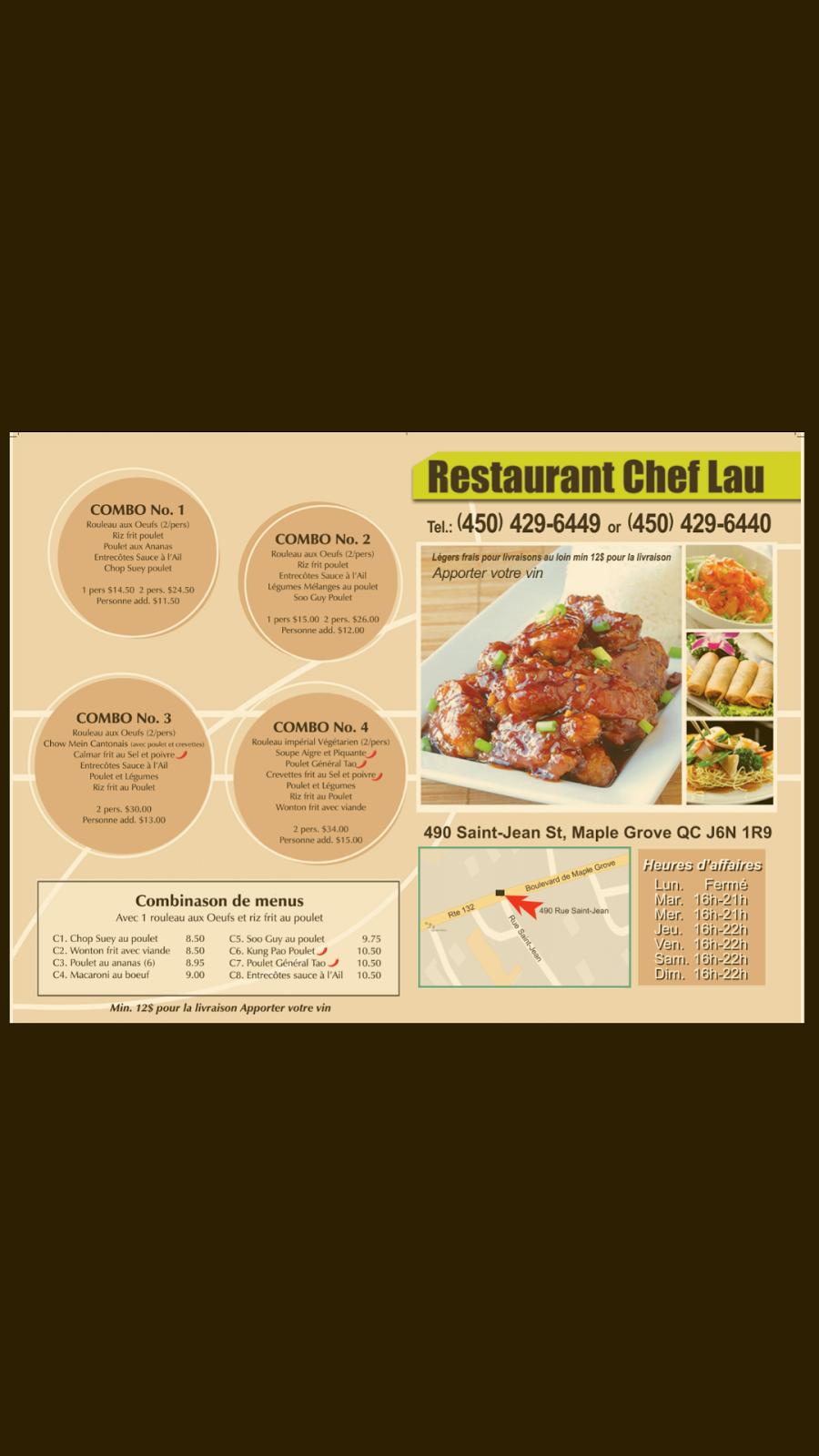 Restaurant Chef Lau | 490 Rue Saint-Jean, Maple Grove, QC J6N 1R9, Canada | Phone: (450) 429-6449