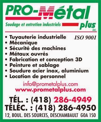 Pro-Métal Plus | 12 Bd des Sources RR 1, Deschambault, QC G0A 1S0, Canada | Phone: (418) 286-4949