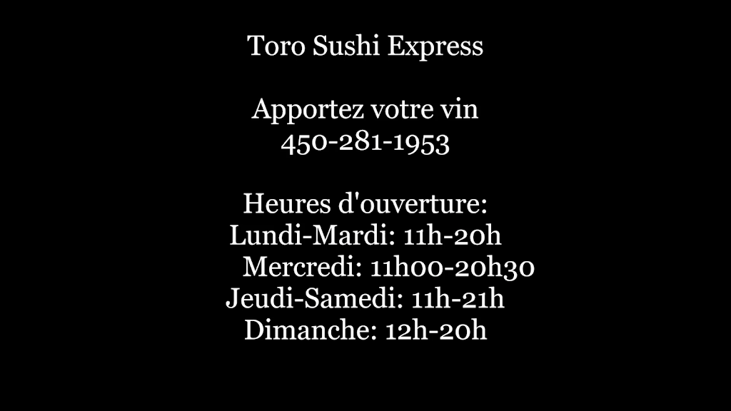Toro Sushi Express | 53 Bd Sir-Wilfrid-Laurier, Beloeil, QC J3G 4L2, Canada | Phone: (450) 281-1953
