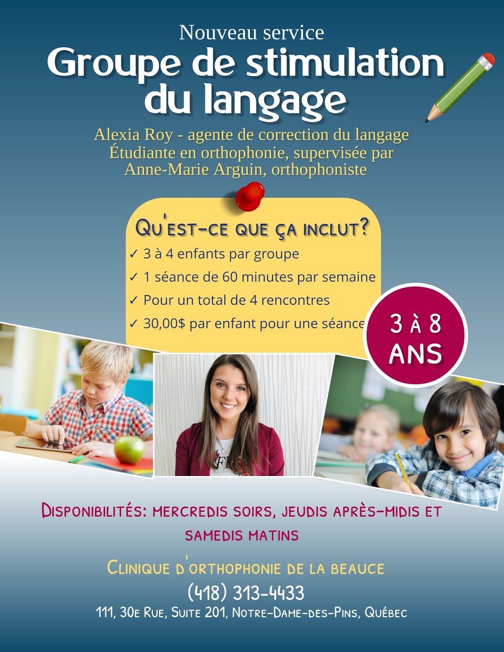 Clinique dorthophonie de la Beauce | 111 30e Rue, Notre-Dame-des-Pins, QC G0M 1K0, Canada | Phone: (418) 313-4433