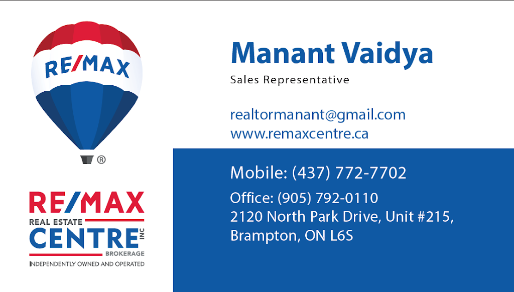 Manant Vaidya Real Estate Agent REALTOR® Sales Representative RE/MAX | Brampton, ON L6X 0B4, Canada | Phone: (437) 772-7702