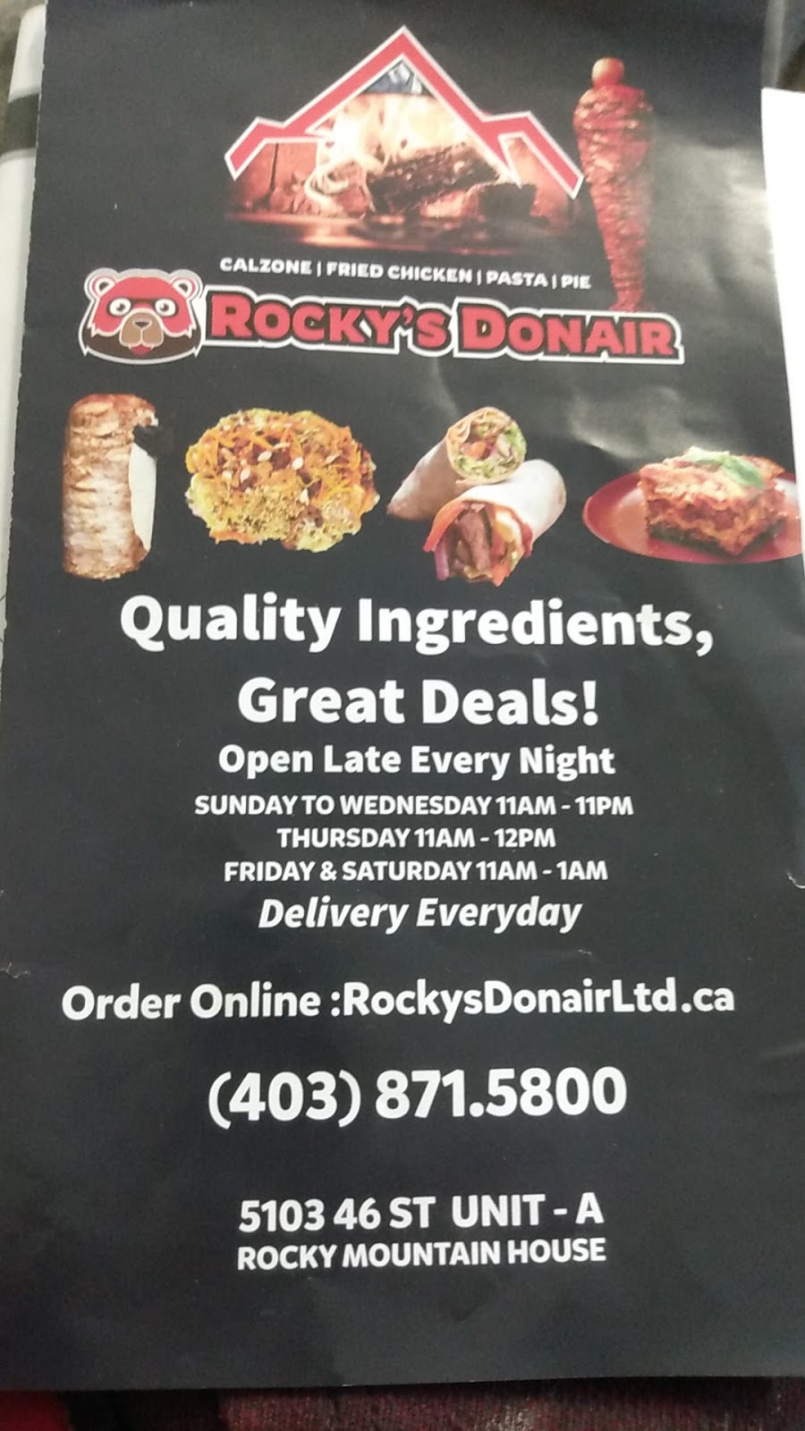 Rockys Donair Ltd. | 5103 46 St Unit A, Rocky Mountain House, AB T4T 1C4, Canada | Phone: (403) 871-5800