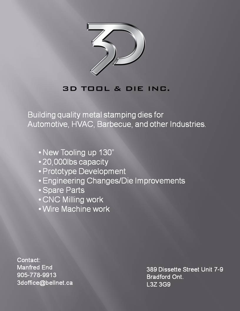 3D Tool & Die Inc. | 389 Dissette Street, Units 7-9, Bradford, ON L3Z 3G9, Canada | Phone: (905) 778-9913