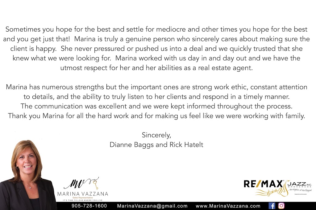 Marina Vazzana Real Estate Representative RE/MAX Jazz Inc. | 844 Carnation Ct, Oshawa, ON L1H 2H7, Canada | Phone: (905) 429-7733