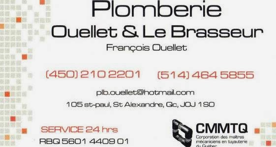 Plomberie Chauffage Ouellet et Le Brasseur | 105 Rue Saint Paul, St Alexander dIberville, QC J0J 1S0, Canada | Phone: (514) 464-5855