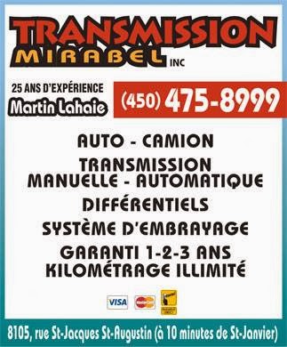 Transmission Mirabel | 8105 Rue Saint-Jacques, Mirabel, QC J7N 1X1, Canada | Phone: (450) 475-8999