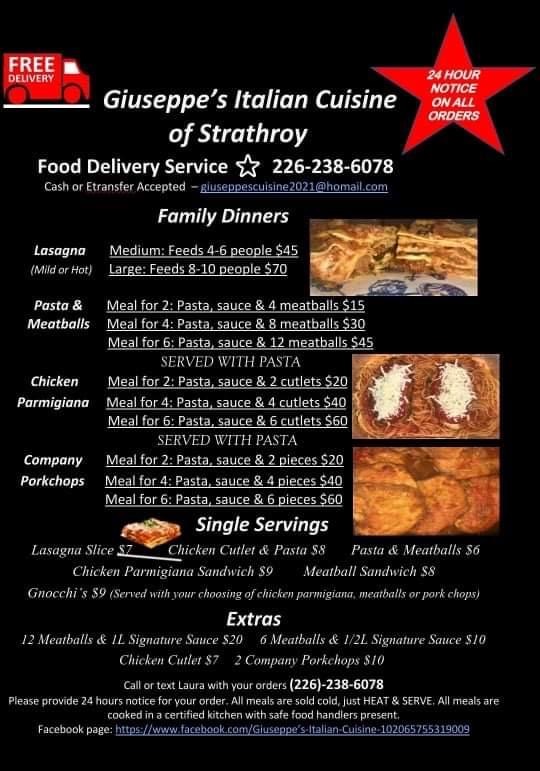 Giuseppe’s Italian Cuisine of Strathroy | 296 Helen Dr, Strathroy, ON N7G 3M3, Canada | Phone: (226) 238-6078