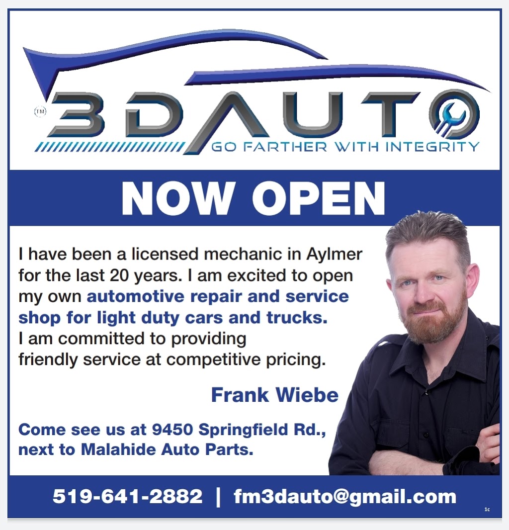 3D Auto | 9450 Springfield Rd, Aylmer, ON N5H 2R1, Canada | Phone: (519) 641-2882