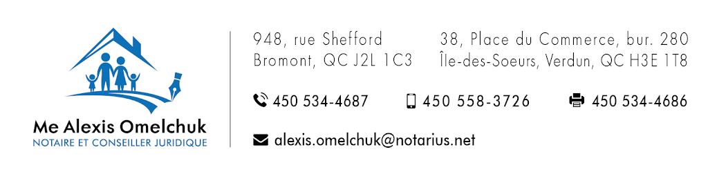 Me Alexis Omelchuk et Me Olga Soutyguina, notaires | 948 Rue Shefford, Bromont, QC J2L 1C3, Canada | Phone: (450) 534-4687