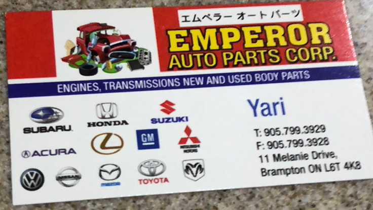 Emperor Auto Parts Corp. | 25 Stanton Ave, Woodbridge, ON L4H 0V5, Canada | Phone: (905) 799-3929