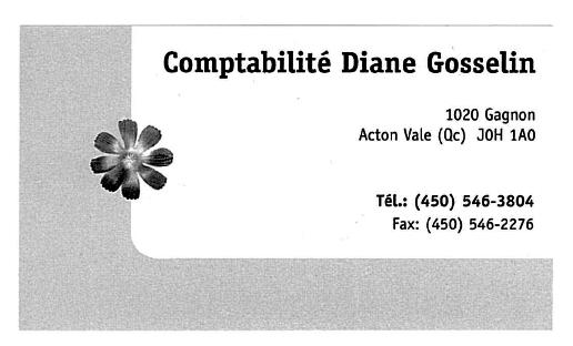 Comptabilité Diane Gosselin | 1020 Rue Gagnon, Acton Vale, QC J0H 1A0, Canada | Phone: (450) 546-3804