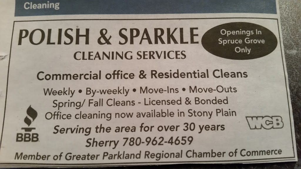 Polish & Sparkle Cleaning Services | 20 Heatherlands Way, Spruce Grove, AB T7X 4L3, Canada | Phone: (780) 962-4659