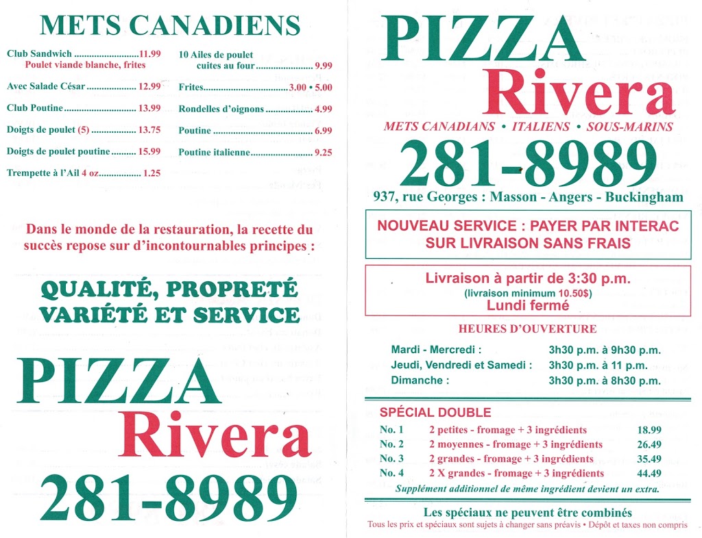 Rivera Pizza Buckingham | 937 Rue Georges, Gatineau, QC J8L 2E4, Canada | Phone: (819) 281-8989