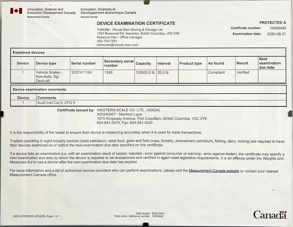 Minute Men Vehicle Weigh Scale Service | 1855 Boxwood Rd, Nanaimo, BC V9S 5W9, Canada | Phone: (250) 754-7557