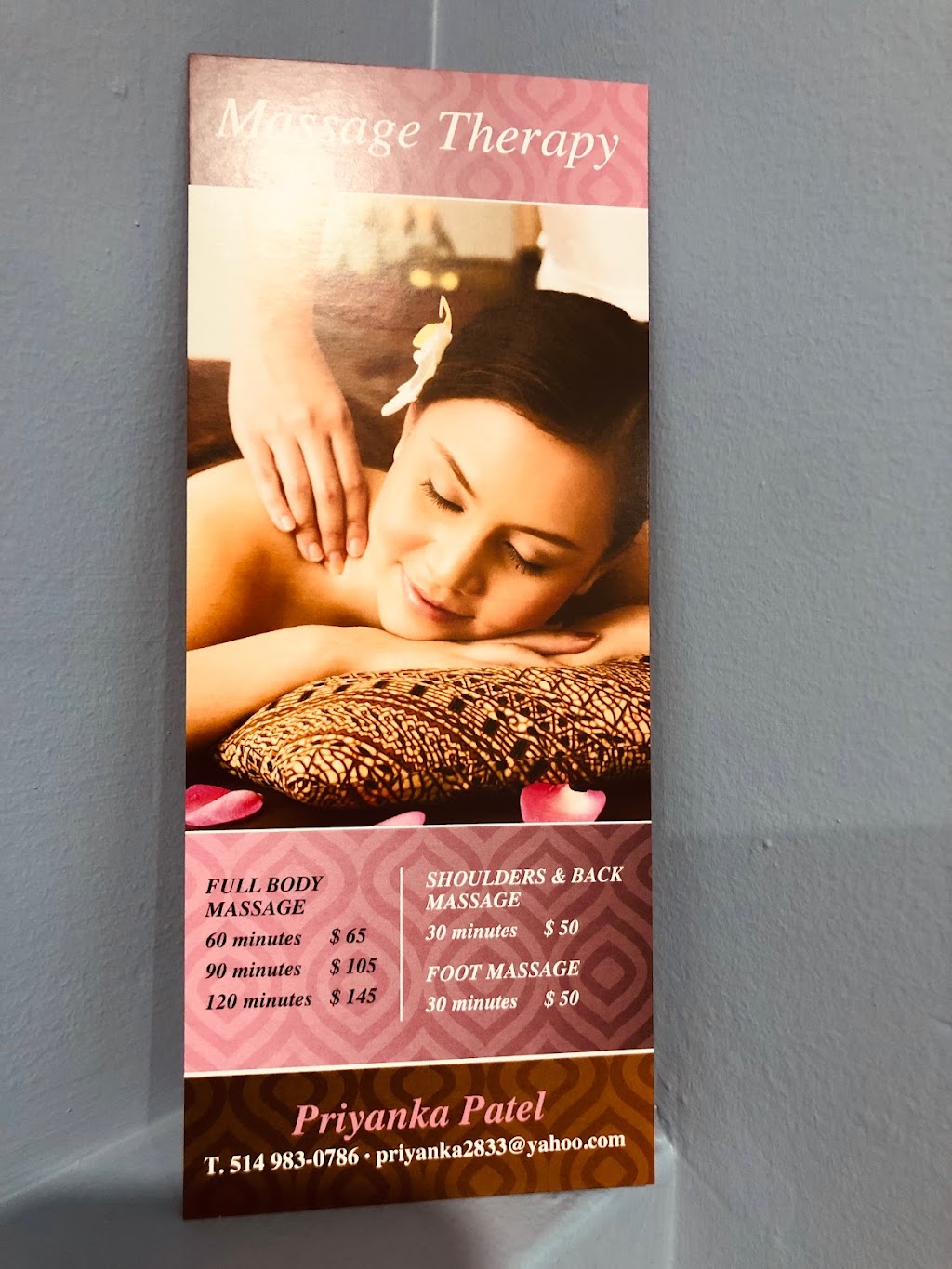 Priyanka Massage Therapy | 423 Rue Pilon, Vaudreuil-Dorion, QC J7V 7A7, Canada | Phone: (514) 983-0786