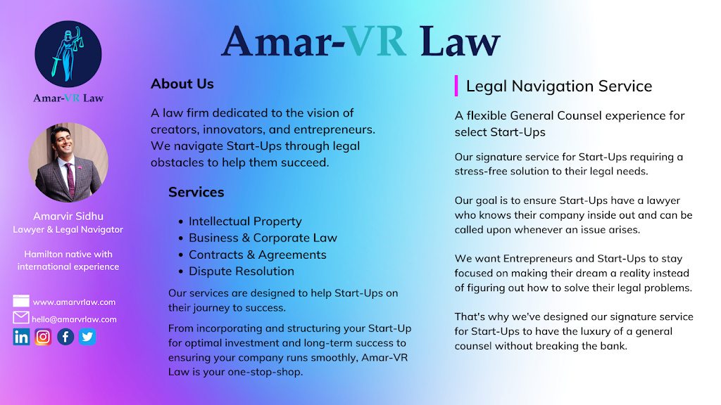 Amar-VR Law | 35 Stone Church Rd Suite 377, 3, Ancaster, ON L9K 1S4, Canada | Phone: (289) 919-5929