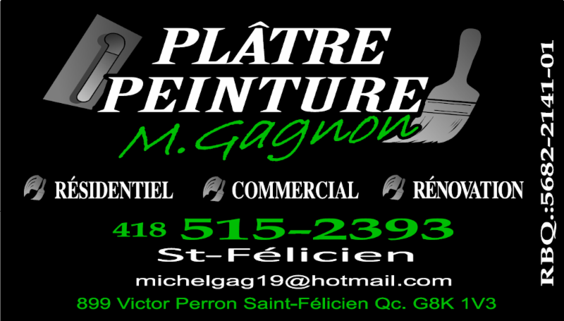 Plâtre Peinture M Gagnon Inc | 1735 Rue Verreault, Saint-Félicien, QC G8K 1W2, Canada | Phone: (418) 515-2393