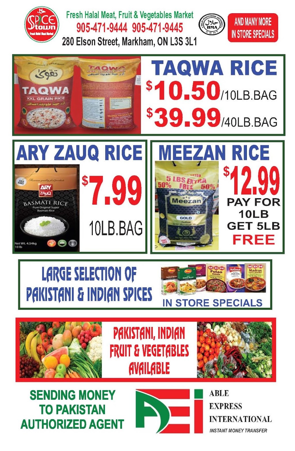 Spicetown Halal Meat & Vegetable Supermarket | 280 Elson St #1, Markham, ON L3S 3L1, Canada | Phone: (905) 471-9444