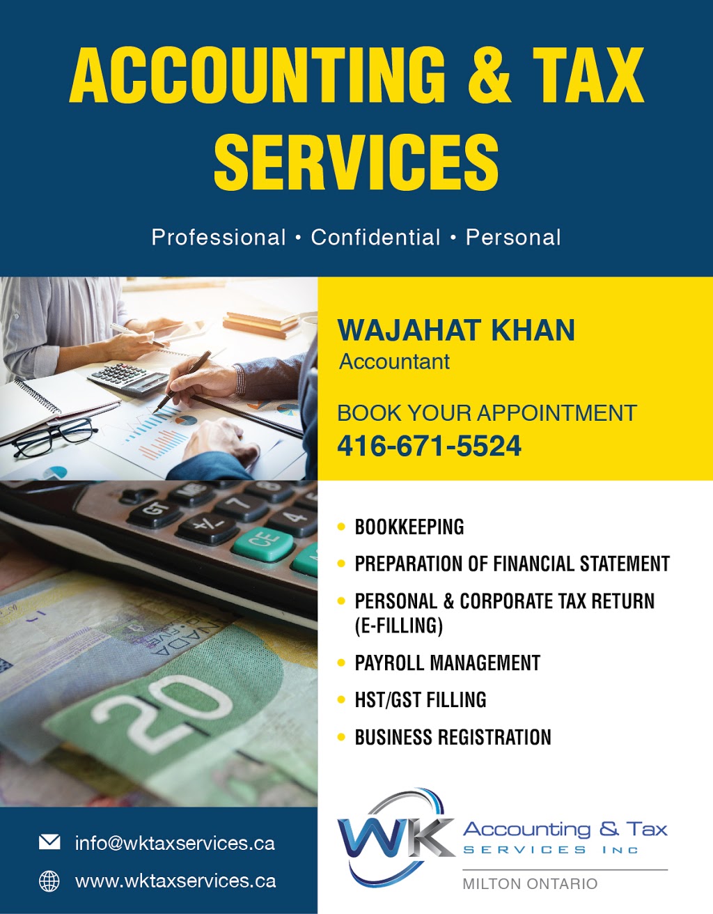 WK Accounting & Tax Services Inc. | 314 Cochrane Terrace, Milton, ON L9T 8C8, Canada | Phone: (416) 671-5524