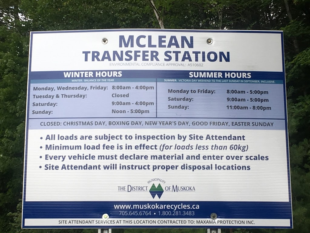 McLean Transfer Station | 3901 Brunel Rd, Baysville, ON P0B 1A0, Canada | Phone: (705) 645-6764