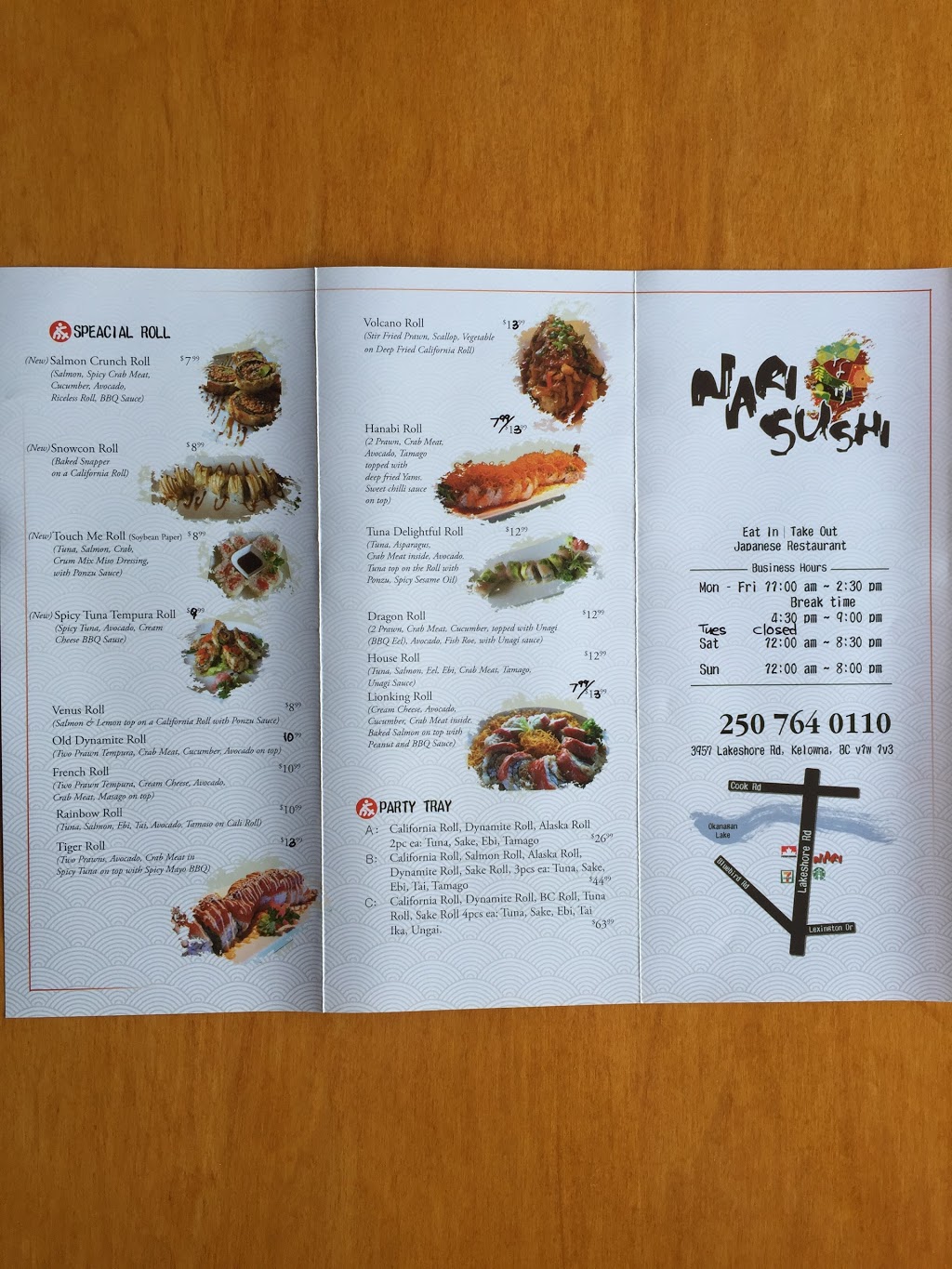 Nari Sushi Restaurant | 3957 Lakeshore Rd, Kelowna, BC V1W 1V3, Canada | Phone: (250) 764-0110