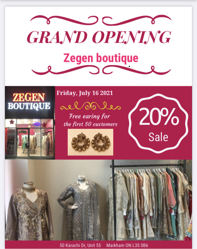 Zegen Boutique | 50 Karachi Dr Unit 55, Markham, ON L3S 0B6, Canada | Phone: (647) 922-7615