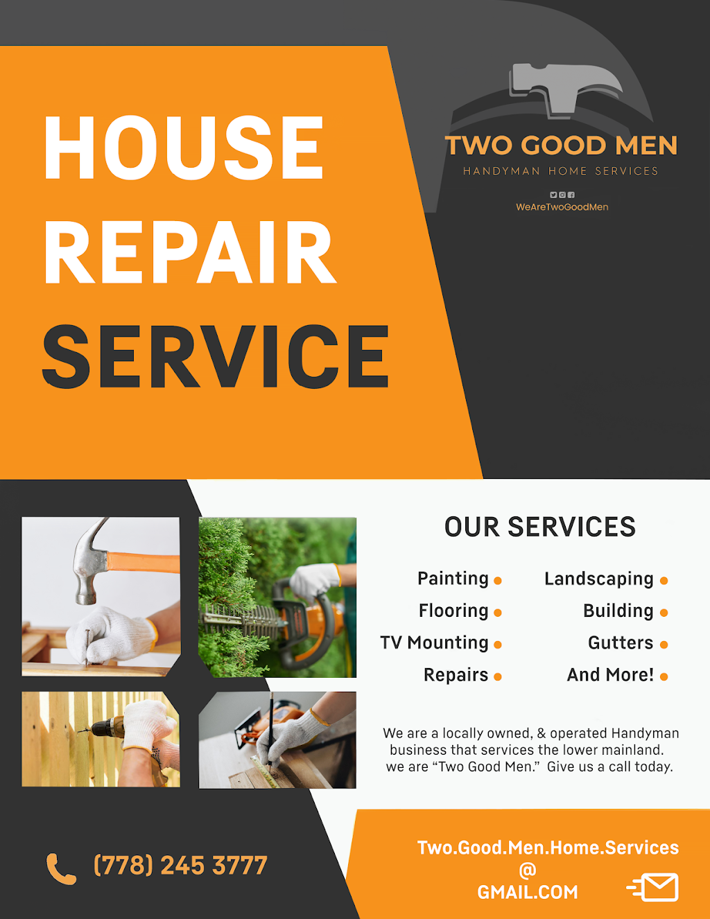 Two Good Men Handyman Home Services | 1509 176 St, Surrey, BC V3S 9S7, Canada | Phone: (778) 245-3777