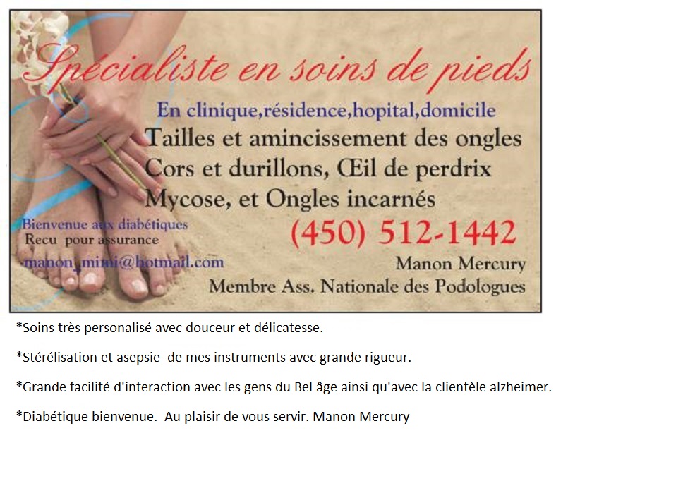 Manon Mercury podologue ( soins des pieds) | 13 Boulevard Lajeunesse E, Saint-Jérôme, QC J7Z 1E8, Canada | Phone: (450) 512-1442