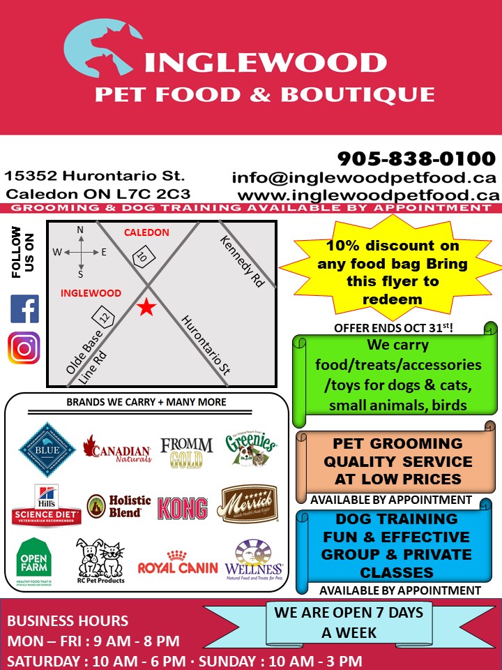 Inglewood Pet Food and Boutique | 15352 Hurontario St, Caledon, ON L7C 2C3, Canada | Phone: (905) 838-0100