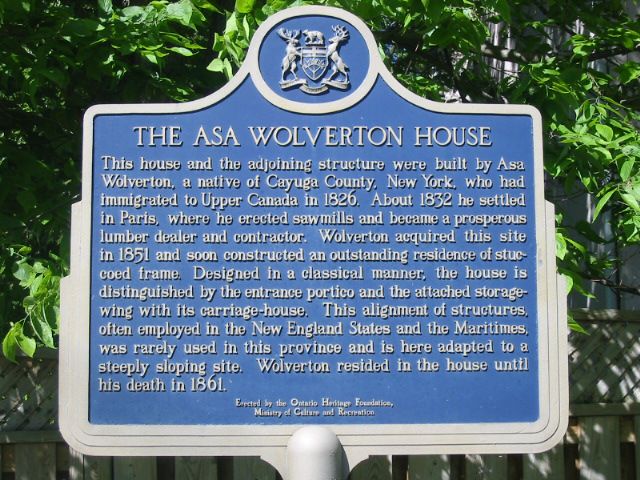 Asa Wolverton House | 52 Grand River St S, Paris, ON N3L 2B3, Canada | Phone: (519) 717-7933