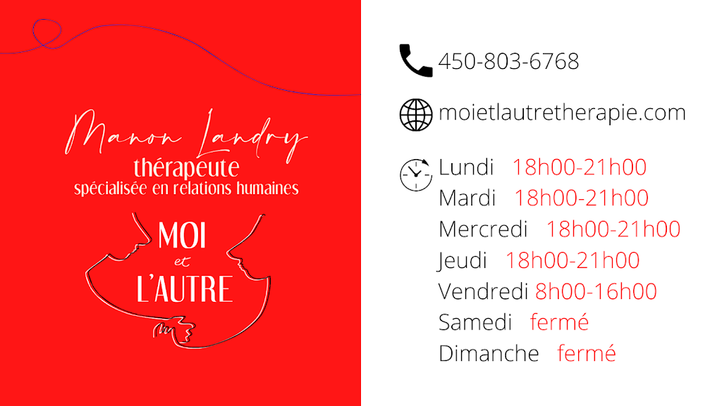 Moi et lautre Manon Landry | 10 Rue des Jasmins, Notre-Dame-des-Prairies, QC J6E 0G4, Canada | Phone: (450) 803-6768