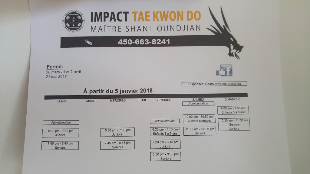 Impact Taekwondo | 34 Boulevard Cartier O, Laval, QC H7N 2H3, Canada | Phone: (450) 663-8241