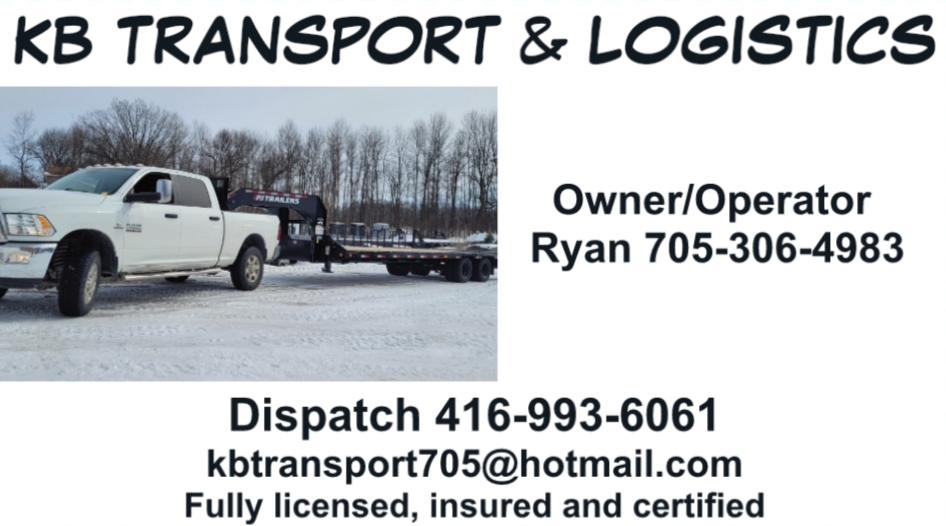 KB Transport & Logistics | 1926 Eagle Lake Rd, Eagle Lake, ON K0M 1S0, Canada | Phone: (705) 306-4983