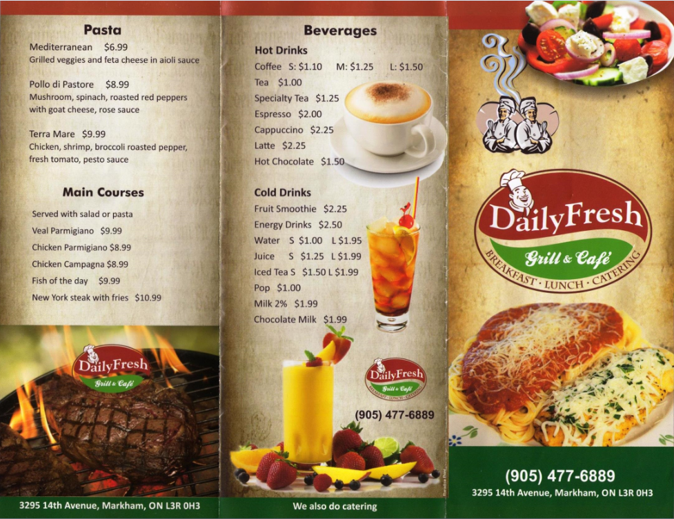 Daily Fresh Grill & Café | 3295 14th Ave, Markham, ON L6G 1B2, Canada | Phone: (905) 477-6889