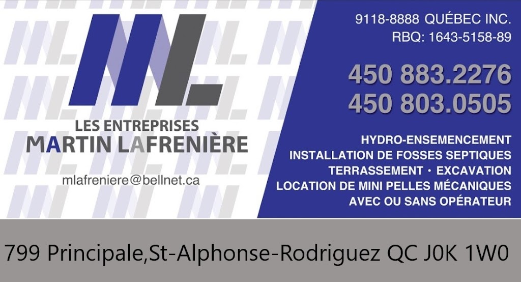 Entreprise Lafrenière | Rue Principale, Saint-Alphonse-Rodriguez, QC J0K 1W0, Canada | Phone: (450) 883-2276