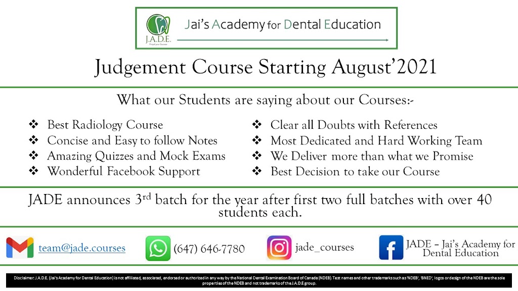 J.A.D.E. (Jais Academy of Dental Education) Inc. | 35 Ceremonial Dr #37, Mississauga, ON L5R 3G6, Canada | Phone: (647) 646-7780