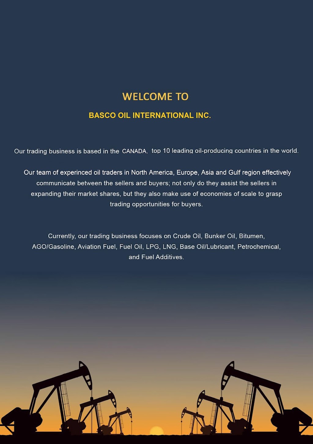 BASCO OIL INTERNATIONAL INC. | 80 Acorn Pl #6, Mississauga, ON L4Z 4C9, Canada | Phone: (647) 640-1965