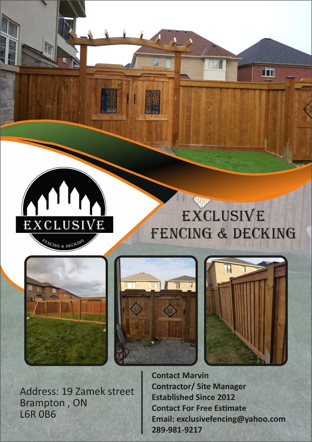 Exclusivefencing and Decking | 19 Zamek St, Brampton, ON L6R 3V3, Canada | Phone: (289) 981-9217