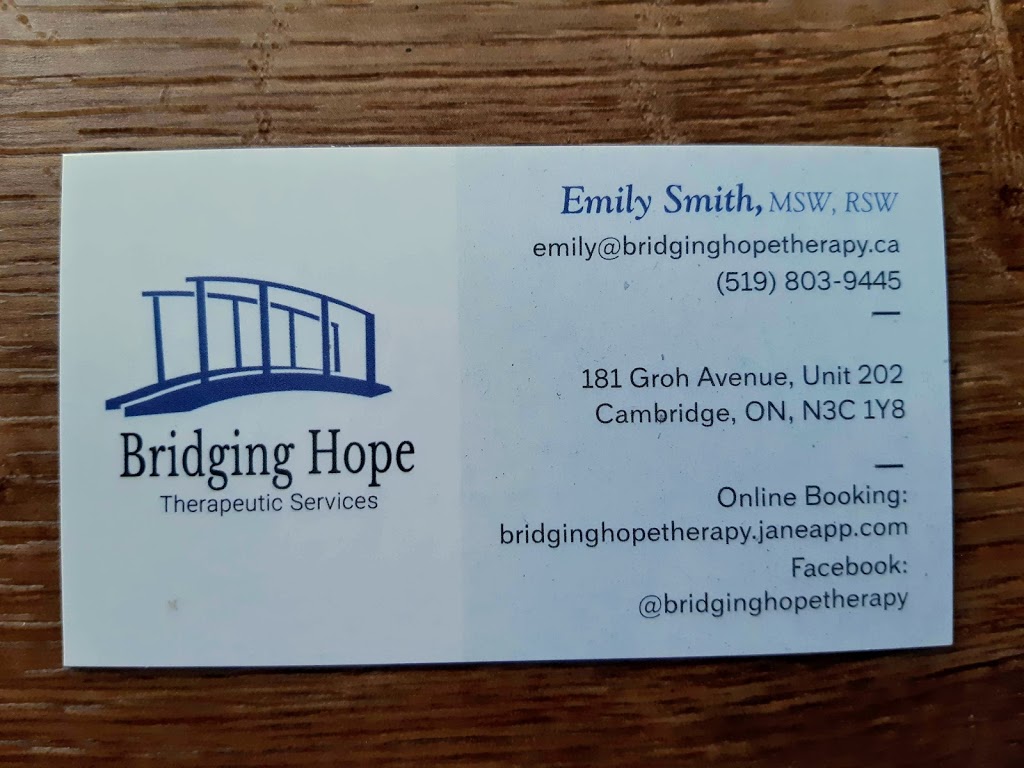 Bridging Hope Therapeutic Services | 181 Groh Ave Unit 202, Cambridge, ON N3C 1Y8, Canada | Phone: (519) 803-9445