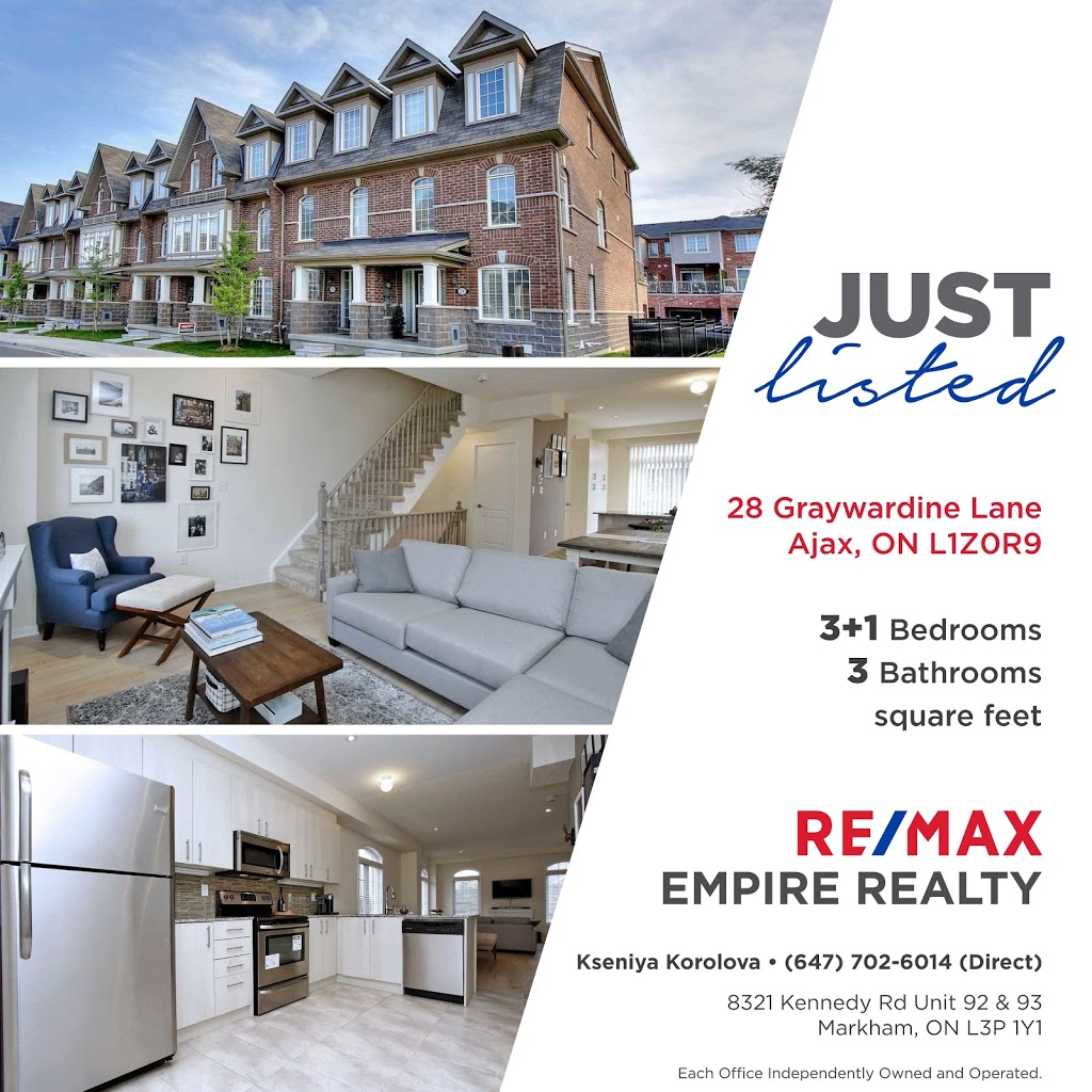 Kseniya Korolova RE/MAX Metropolis Realty Brokerage | 8321 Kennedy Rd Unit 92, Markham, ON L3R 5N4, Canada | Phone: (647) 702-6014