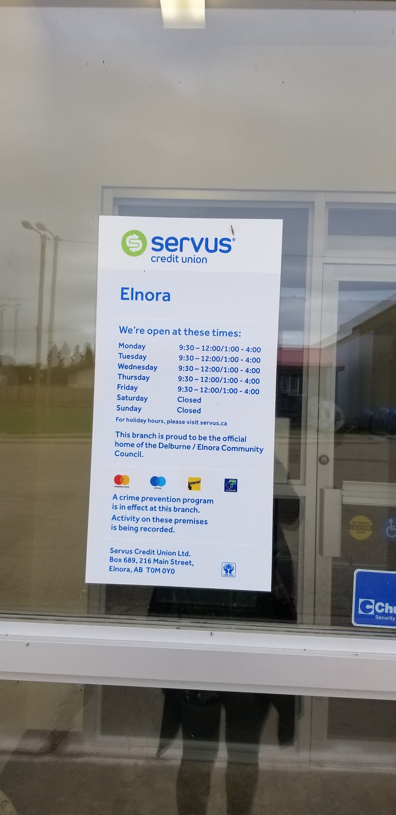 Servus Credit Union - Elnora | 216 Main St, Elnora, AB T0M 0Y0, Canada | Phone: (403) 773-3598