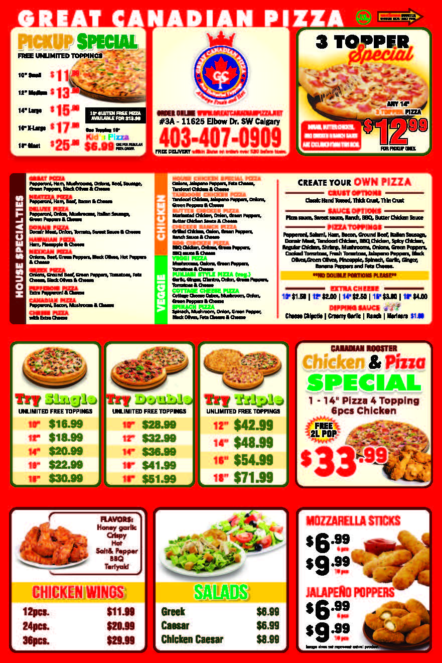 Great Canadian Pizza & Rooster Chicken | 11625 Elbow Dr SW, Calgary, AB T2W 1G8, Canada | Phone: (403) 407-0909