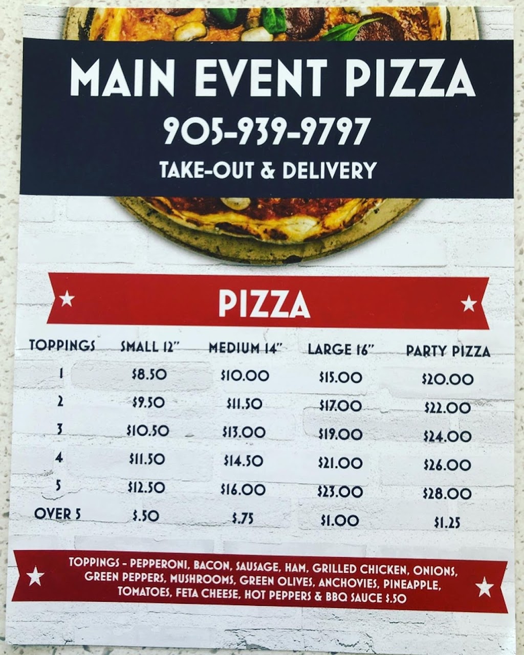 Main Event Pizza | 185 Main St, Schomberg, ON L0G 1T0, Canada | Phone: (905) 939-9797