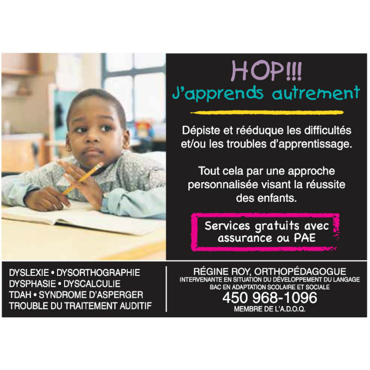 Remedial Régine Roy | 27 Avenue Napoléon, Mascouche, QC J7L 3A7, Canada | Phone: (450) 968-1096